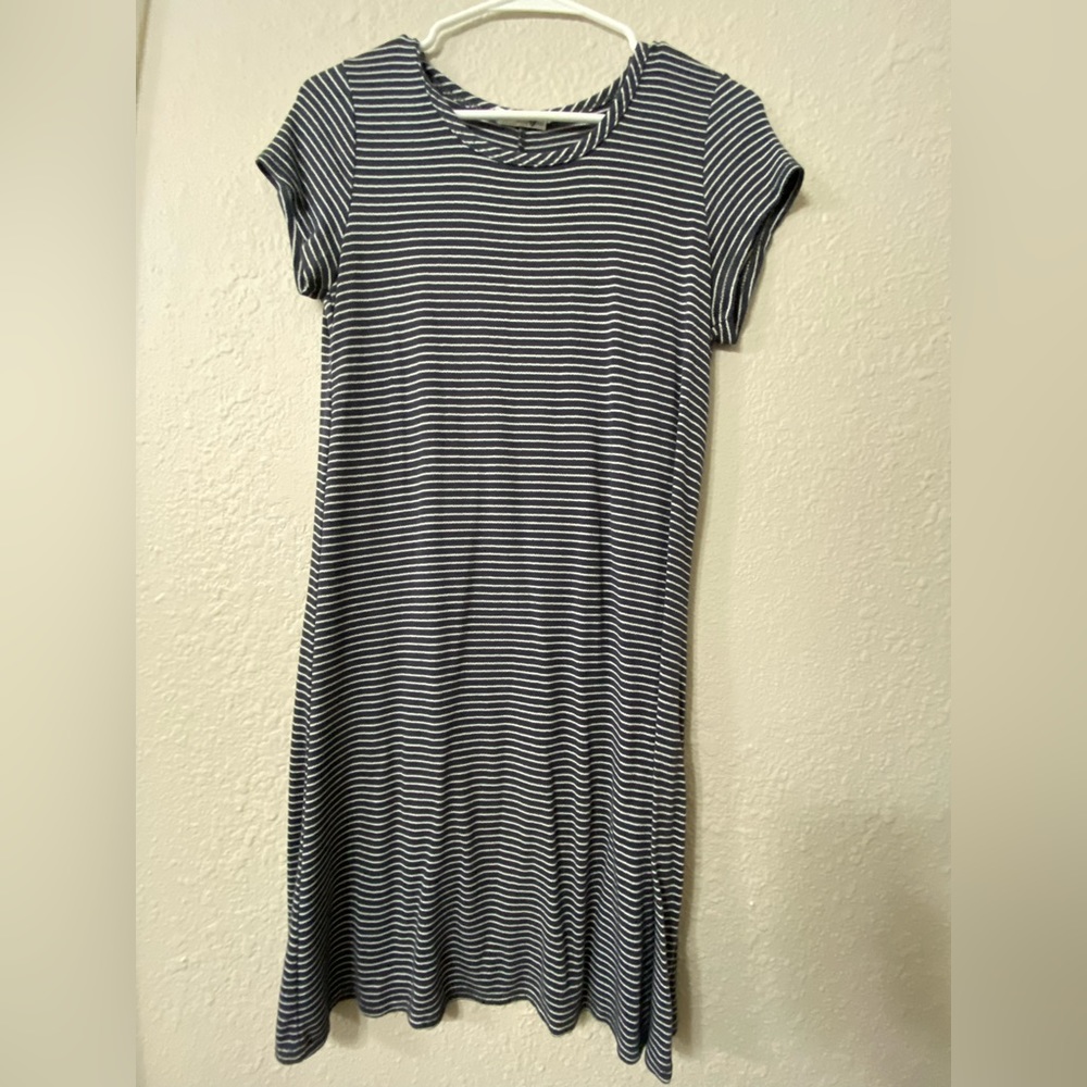 Dark Grey/Black & White Striped/Maternity Friendly Dress
